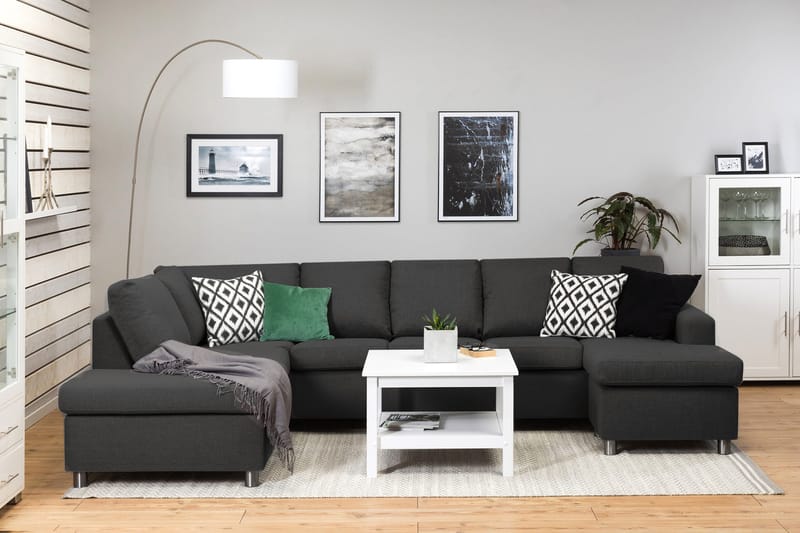 Crazy 5-sits Vänstervänd U-formad Soffa med Divan och Schäslong i Tyg - Antracit - Möbler - Soffa - U-soffa
