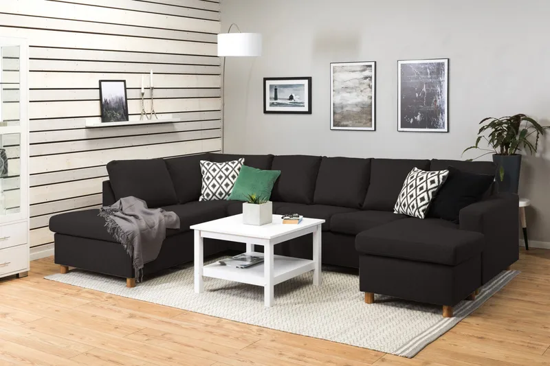 Crazy 5-sits Vänstervänd U-formad Soffa med Divan och Schäslong i Tyg - Antracit - Möbler - Soffa - U-soffa