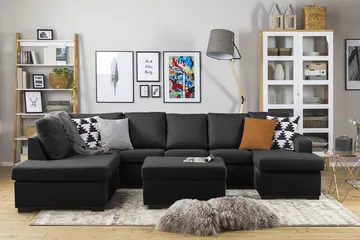 Crazy 5-sits Vänstervänd U-formad Soffa med Divan och Schäslong i Tyg - Antracit - Möbler - Soffa - U-soffa