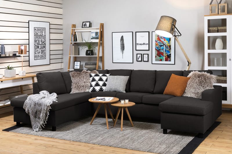 Crazy 5-sits Vänstervänd U-formad Soffa med Divan och Schäslong i Tyg - Antracit - Möbler - Soffa - U-soffa