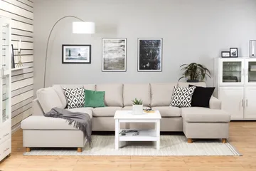 Crazy 5-sits Vänstervänd U-formad Soffa med Divan och Schäslong i Tyg - Beige - Möbler - Soffa - U-soffa