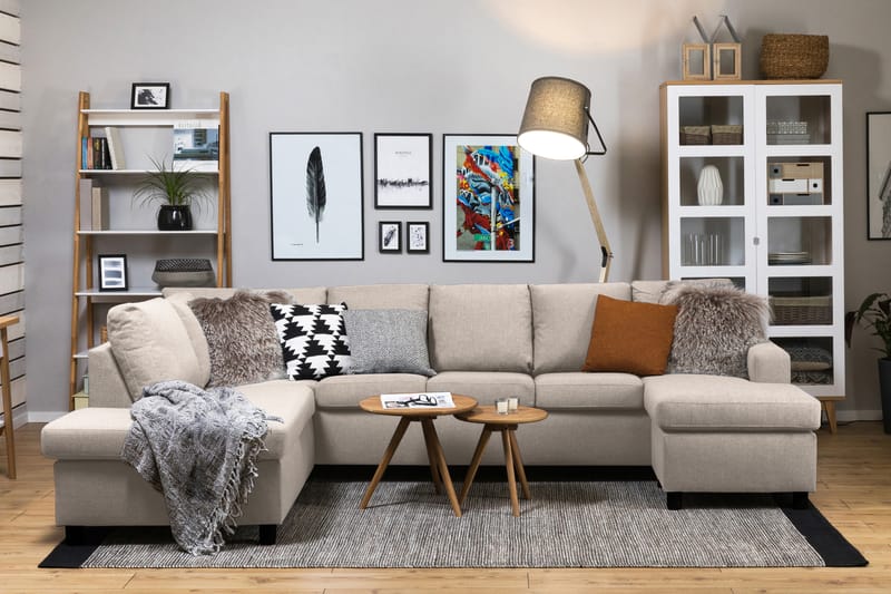 Crazy 5-sits Vänstervänd U-formad Soffa med Divan och Schäslong i Tyg - Beige - Möbler - Soffa - U-soffa