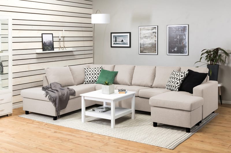 Crazy 5-sits Vänstervänd U-formad Soffa med Divan och Schäslong i Tyg - Beige - Möbler - Soffa - U-soffa