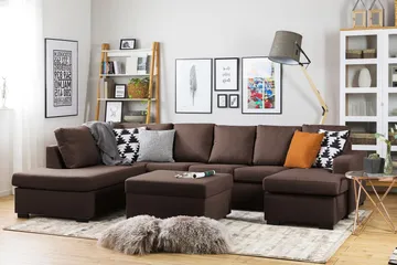 Crazy 5-sits Vänstervänd U-formad Soffa med Divan och Schäslong i Tyg - Brun - Möbler - Soffa - U-soffa