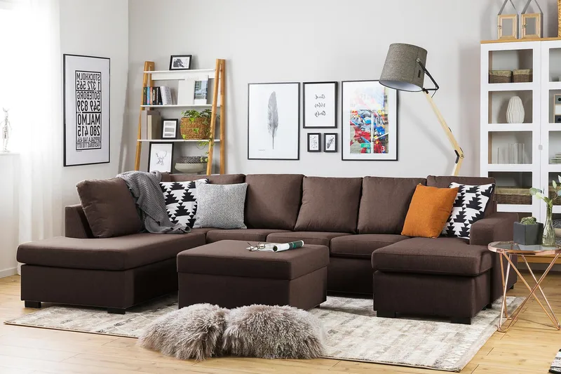 Crazy 5-sits Vänstervänd U-formad Soffa med Divan och Schäslong i Tyg - Brun - Möbler - Soffa - U-soffa
