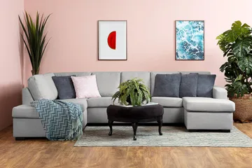 Crazy 5-sits Vänstervänd U-formad Soffa med Divan och Schäslong i Tyg - Grå - Möbler - Soffa - U-soffa