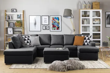 Crazy 5-sits Vänstervänd U-formad Soffa med Divan och Schäslong i Tyg - Mörkgrå - Möbler - Soffa - U-soffa