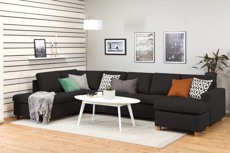 Crazy 5-sits Vänstervänd U-formad X-Large Soffa med Divan och Schäslong i Tyg - Antracit - Möbler - Soffa - U-soffa