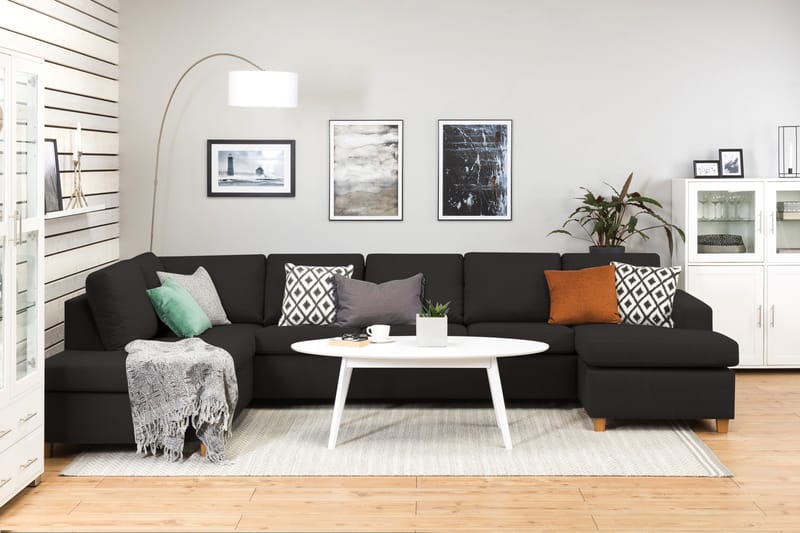 Crazy 5-sits Vänstervänd U-formad X-Large Soffa med Divan och Schäslong i Tyg - Antracit - Möbler - Soffa - U-soffa