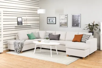 Crazy 5-sits Vänstervänd U-formad X-Large Soffa med Divan och Schäslong i Tyg - Beige - Möbler - Soffa - U-soffa