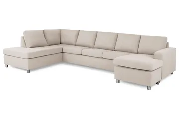 Crazy 5-sits Vänstervänd U-formad X-Large Soffa med Divan och Schäslong i Tyg - Beige - Möbler - Soffa - U-soffa