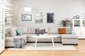 Crazy 5-sits Vänstervänd U-formad X-Large Soffa med Divan och Schäslong i Tyg - Beige - Möbler - Soffa - U-soffa