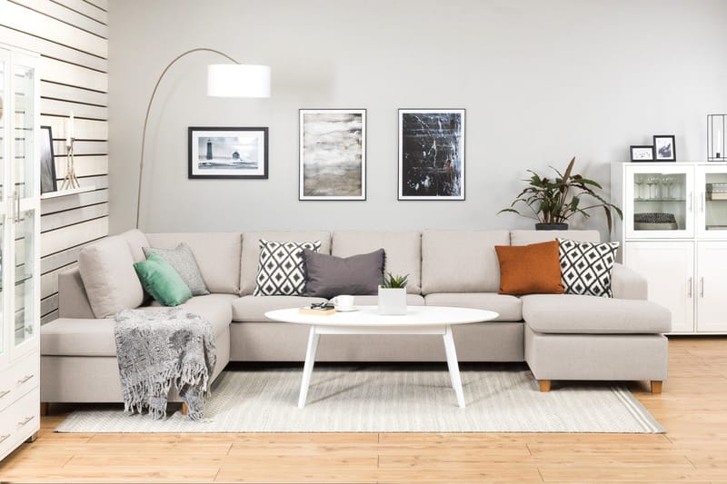 Crazy 5-sits Vänstervänd U-formad X-Large Soffa med Divan och Schäslong i Tyg - Beige - Möbler - Soffa - U-soffa