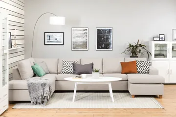 Crazy 5-sits Vänstervänd U-formad X-Large Soffa med Divan och Schäslong i Tyg - Beige - Möbler - Soffa - U-soffa