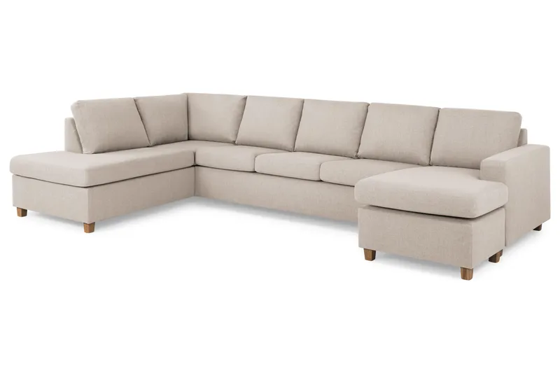 Crazy 5-sits Vänstervänd U-formad X-Large Soffa med Divan och Schäslong i Tyg - Beige - Möbler - Soffa - U-soffa