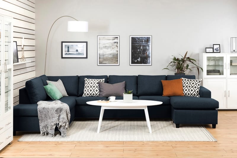 Crazy 5-sits Vänstervänd U-formad X-Large Soffa med Divan och Schäslong i Tyg - Bl�å - Möbler - Soffa - U-soffa
