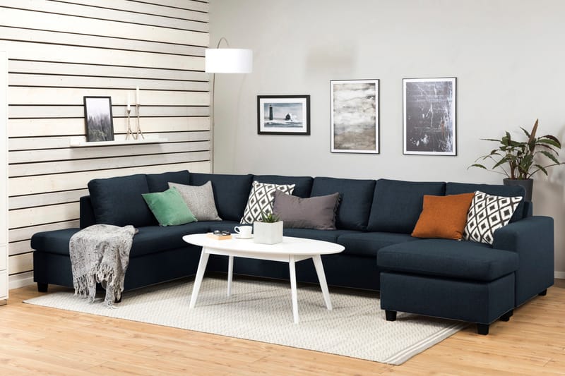 Crazy 5-sits Vänstervänd U-formad X-Large Soffa med Divan och Schäslong i Tyg - Blå - Möbler - Soffa - U-soffa