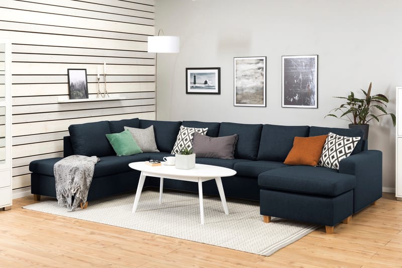 Crazy 5-sits Vänstervänd U-formad X-Large Soffa med Divan och Schäslong i Tyg - Bl�å - Möbler - Soffa - U-soffa