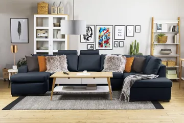 Crazy 5-sits Vänstervänd U-formad X-Large Soffa med Divan och Schäslong i Tyg - Blå - Möbler - Soffa - U-soffa