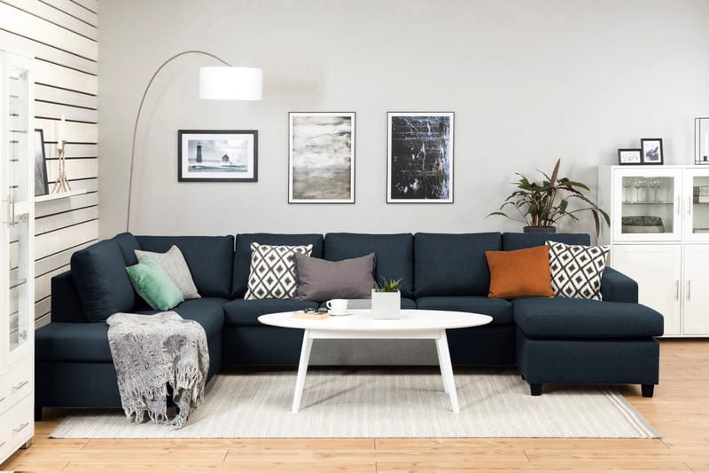 Crazy 5-sits Vänstervänd U-formad X-Large Soffa med Divan och Schäslong i Tyg - Bl�å - Möbler - Soffa - U-soffa