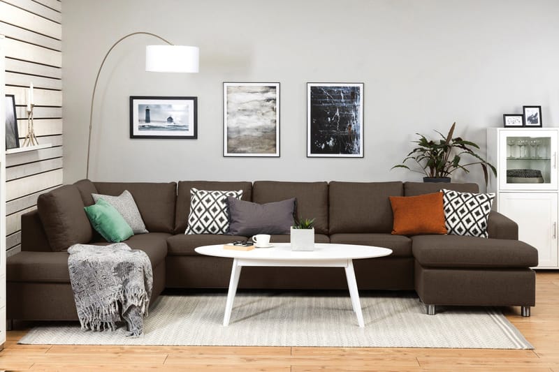 Crazy 5-sits Vänstervänd U-formad X-Large Soffa med Divan och Schäslong i Tyg - Brun - Möbler - Soffa - U-soffa