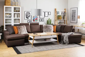 Crazy 5-sits Vänstervänd U-formad X-Large Soffa med Divan och Schäslong i Tyg - Brun - Möbler - Soffa - U-soffa