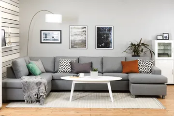 Crazy 5-sits Vänstervänd U-formad X-Large Soffa med Divan och Schäslong i Tyg - Grå - Möbler - Soffa - U-soffa