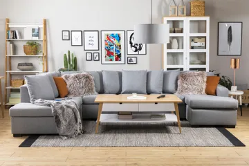 Crazy 5-sits Vänstervänd U-formad X-Large Soffa med Divan och Schäslong i Tyg inkl Kuvertkuddar - Grå - Möbler - Soffa - U-soffa