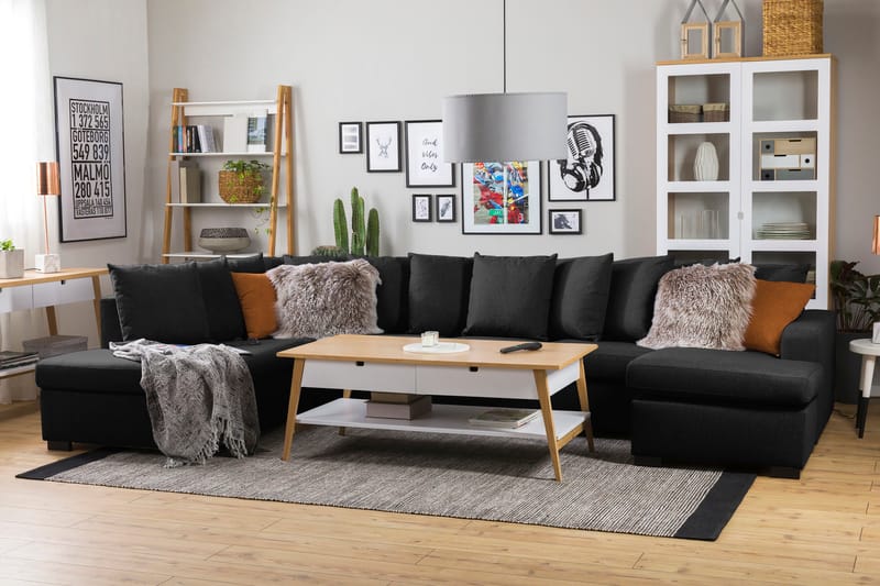 Crazy 5-sits Vänstervänd U-formad X-Large Soffa med Divan och Schäslong i Tyg inkl Kuvertkuddar - Mörkgrå - Möbler - Soffa - U-soffa
