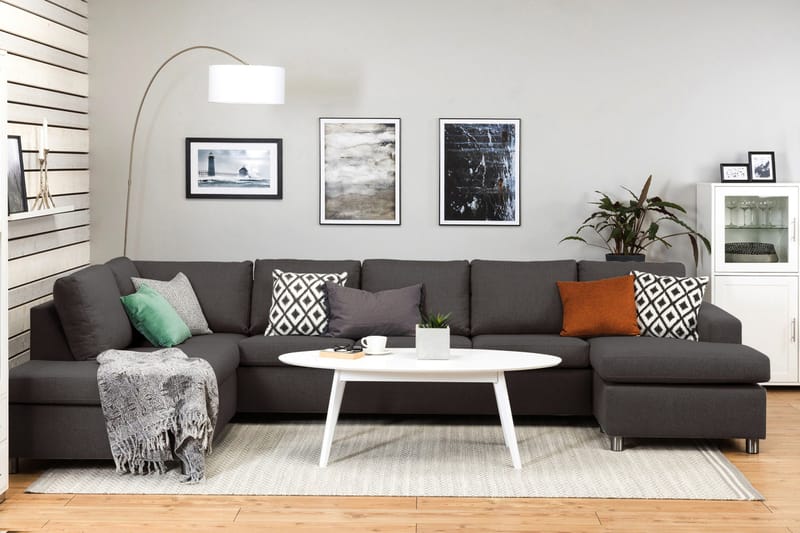 Crazy 5-sits Vänstervänd U-formad X-Large Soffa med Divan och Schäslong i Tyg - Mörkgrå - Möbler - Soffa - U-soffa