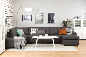 Crazy 5-sits Vänstervänd U-formad X-Large Soffa med Divan och Schäslong i Tyg - Mörkgrå - Möbler - Soffa - U-soffa