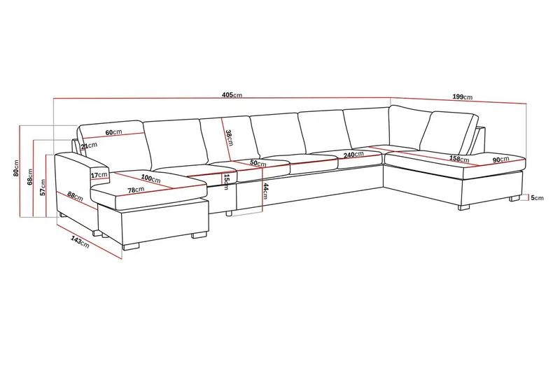 Crazy 6-sits Högervänd U-formad XX-Large Soffa med Divan och Schäslong i Konstläder - Svart - Möbler - Soffa - Skinnsoffa