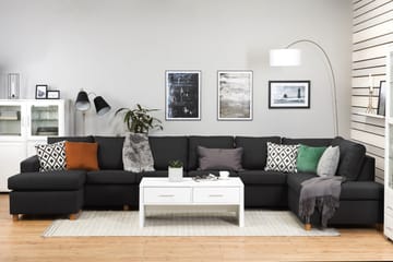 Crazy 6-sits Högervänd U-formad XX-Large Soffa med Divan och Schäslong i Tyg - Antracit - Möbler - Soffa - U-soffa