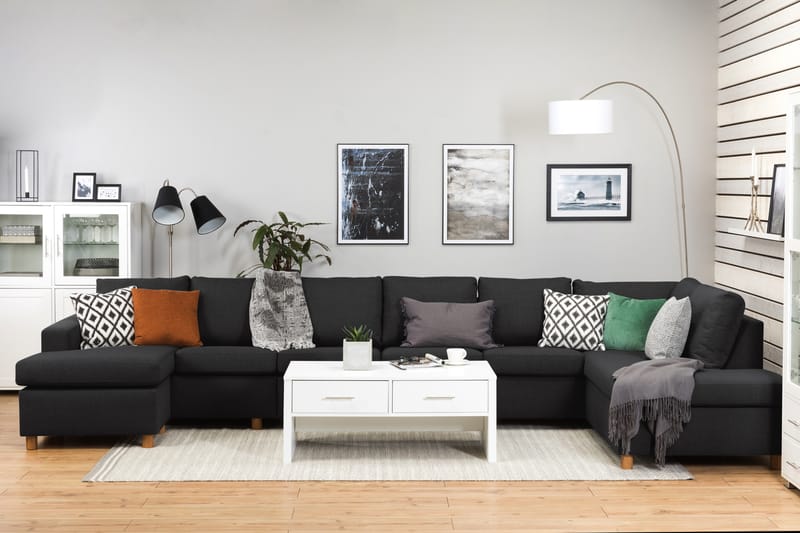 Crazy 6-sits Högervänd U-formad XX-Large Soffa med Divan och Schäslong i Tyg - Antracit - Möbler - Soffa - U-soffa