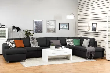 Crazy 6-sits Högervänd U-formad XX-Large Soffa med Divan och Schäslong i Tyg - Antracit - Möbler - Soffa - U-soffa
