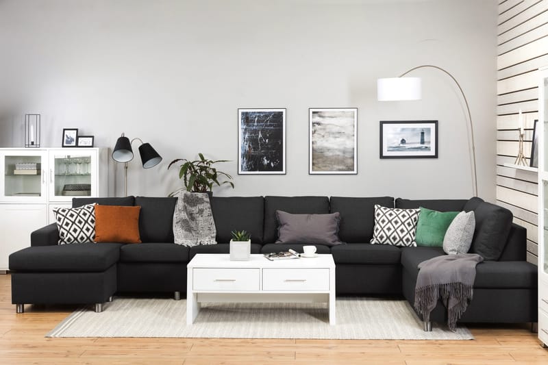 Crazy 6-sits Högervänd U-formad XX-Large Soffa med Divan och Schäslong i Tyg - Antracit - Möbler - Soffa - U-soffa