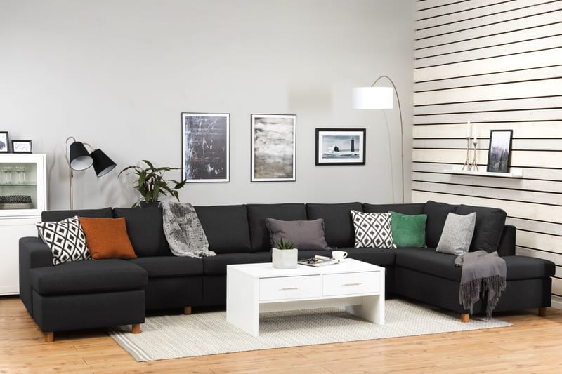 Crazy 6-sits Högervänd U-formad XX-Large Soffa med Divan och Schäslong i Tyg - Antracit - Möbler - Soffa - U-soffa
