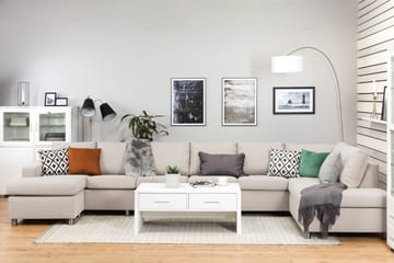 Crazy 6-sits Högervänd U-formad XX-Large Soffa med Divan och Schäslong i Tyg - Beige - Möbler - Soffa - U-soffa