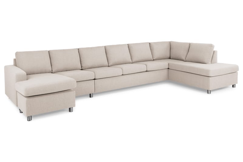 Crazy 6-sits Högervänd U-formad XX-Large Soffa med Divan och Schäslong i Tyg - Beige - Möbler - Soffa - U-soffa