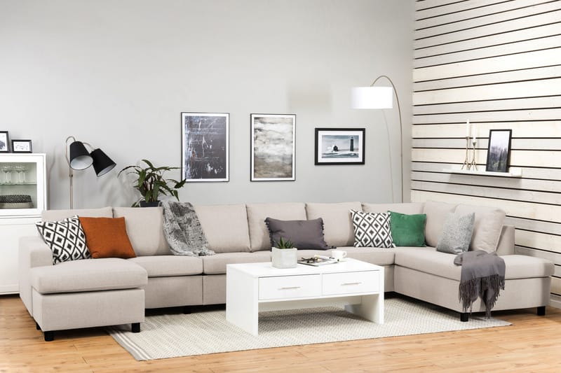 Crazy 6-sits Högervänd U-formad XX-Large Soffa med Divan och Schäslong i Tyg - Beige - Möbler - Soffa - U-soffa