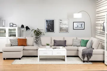 Crazy 6-sits Högervänd U-formad XX-Large Soffa med Divan och Schäslong i Tyg - Beige - Möbler - Soffa - U-soffa