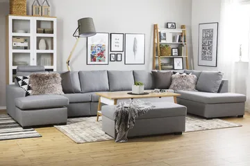 Crazy 6-sits Högervänd U-formad XX-Large Soffa med Divan och Schäslong i Tyg - Grå - Möbler - Soffa - U-soffa