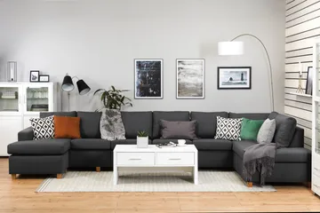 Crazy 6-sits Högervänd U-formad XX-Large Soffa med Divan och Schäslong i Tyg - Mörkgrå - Möbler - Soffa - U-soffa