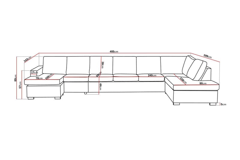 Crazy 6-sits Högervänd U-formad XX-Large Soffa med Divan och Schäslong i Tyg - Mörkgrå - Möbler - Soffa - U-soffa