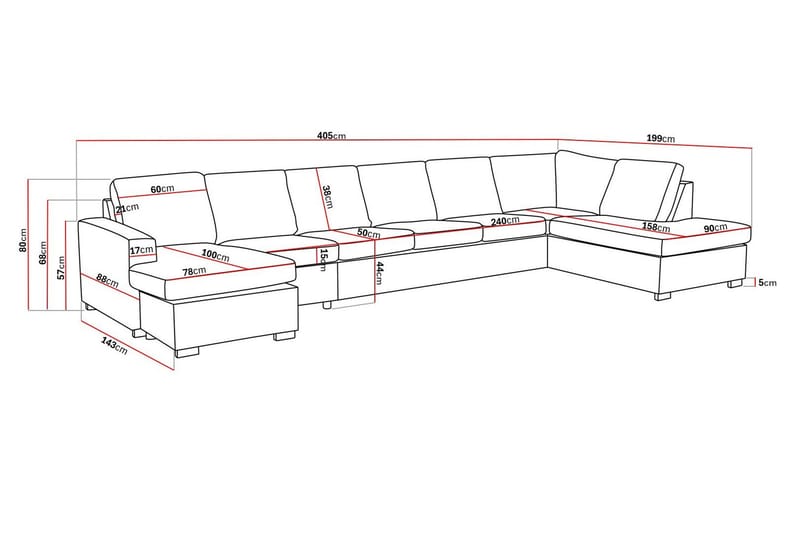 Crazy 6-sits Högervänd U-formad XX-Large Soffa med Divan och Schäslong i Tyg - Mörkgrå - Möbler - Soffa - U-soffa