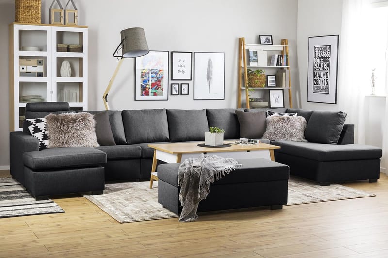 Crazy 6-sits Högervänd U-formad XX-Large Soffa med Divan och Schäslong i Tyg - Mörkgrå - Möbler - Soffa - U-soffa