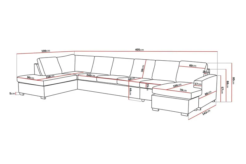 Crazy 6-sits Vänstervänd U-formad XX-Large Soffa med Divan och Schäslong i Konstläder - Svart - Möbler - Soffa - Skinnsoffa