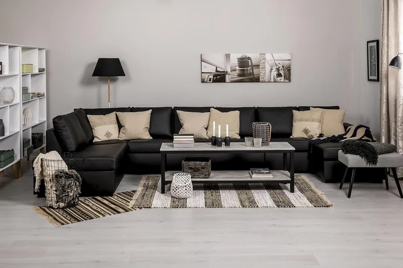 Crazy 6-sits Vänstervänd U-formad XX-Large Soffa med Divan och Schäslong i Konstläder - Svart - Möbler - Soffa - Skinnsoffa