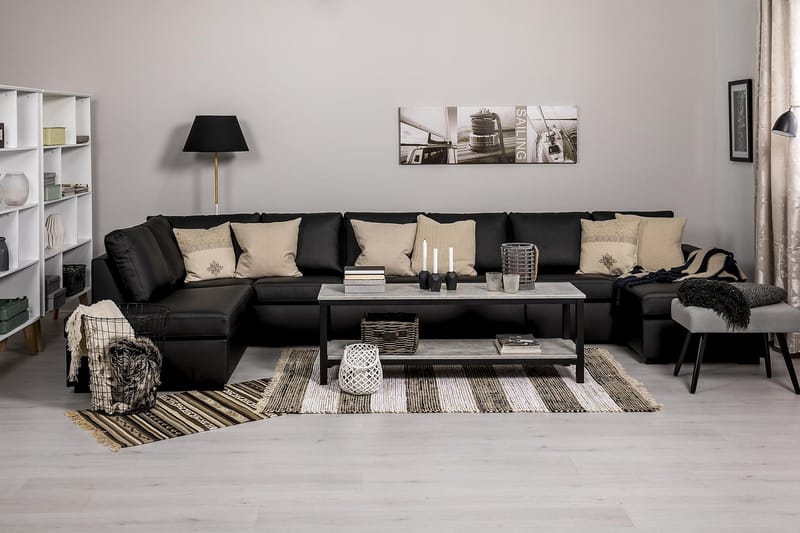 Crazy 6-sits Vänstervänd U-formad XX-Large Soffa med Divan och Schäslong i Konstläder - Svart - Möbler - Soffa - Skinnsoffa