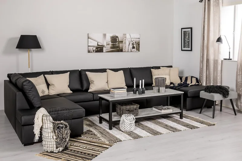 Crazy 6-sits Vänstervänd U-formad XX-Large Soffa med Divan och Schäslong i Konstläder - Svart - Möbler - Soffa - Skinnsoffa